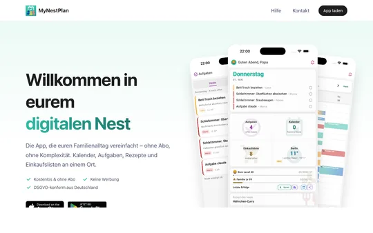MyNestPlan — Familienkalender-App, Live-Site